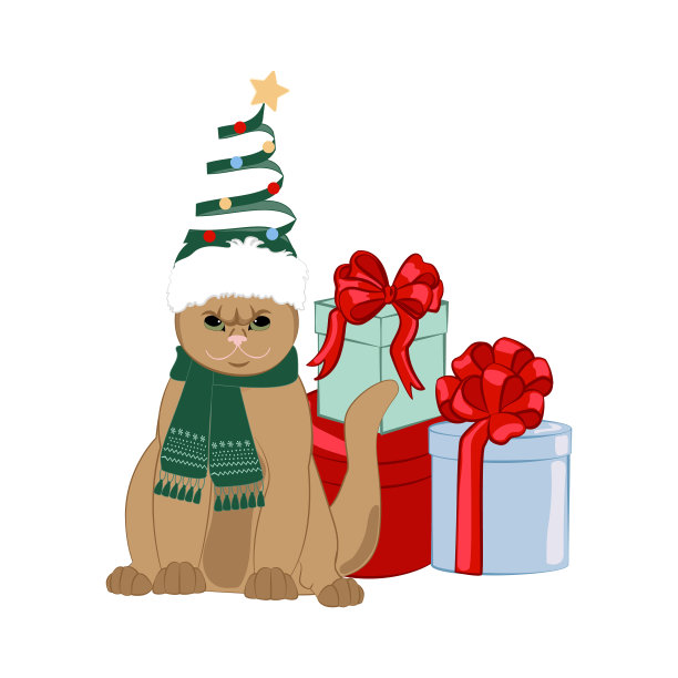 猫戴着圣诞节日的帽子和围巾快乐图片下载