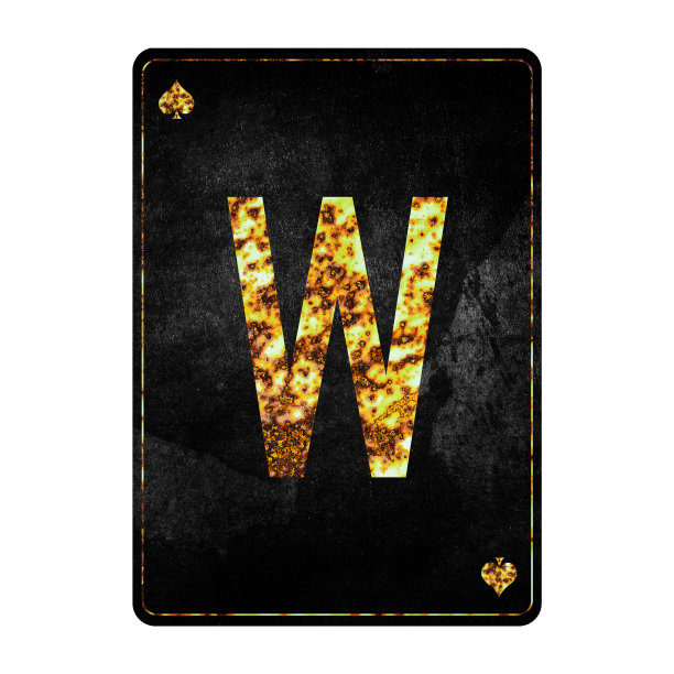 字母w字母在老式扑克牌上。孤立在白色背景。图片下载