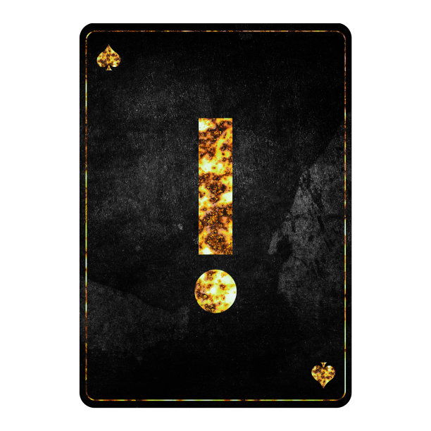 感叹号。在老式扑克牌上的字母表。孤立在白色背景。图片下载