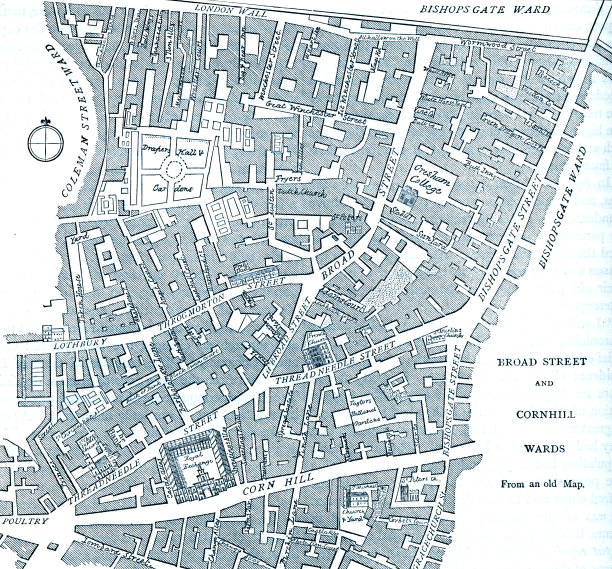 英国伦敦的布罗德街和康希尔区地图图片下载