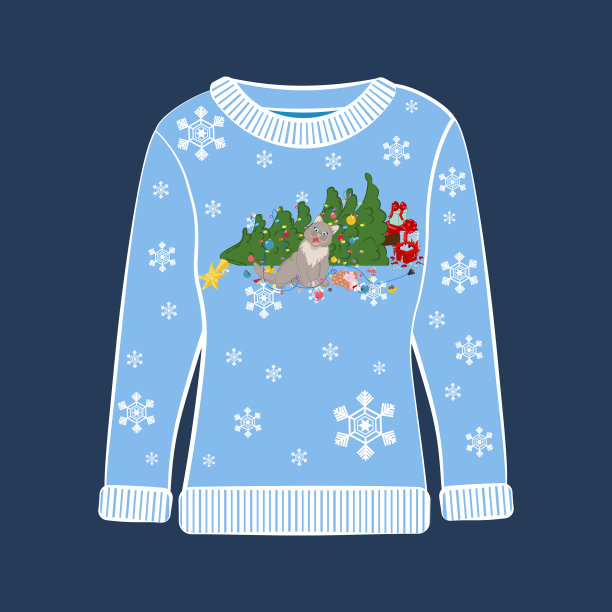 丑陋的圣诞派对毛衣与有趣的猫印花图片下载