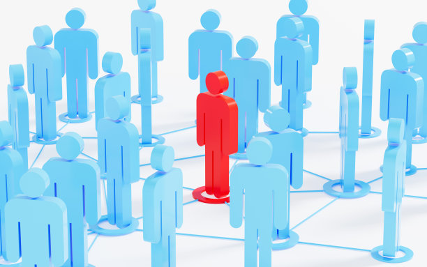 红色人造像引导和连接员工，领导和员工，人力资源和管理理念，3d渲染。图片下载