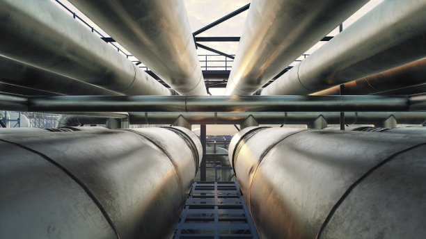 炼油、工业企业，炼油成汽油、航空煤油、燃料油、柴油、润滑油、润滑油、沥青、石油焦、石化原料。三维渲染图片下载