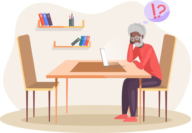 坐在电脑前的老人一头雾水图片下载