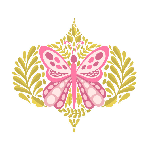 蝴蝶和植物简单的平面可爱元素图片下载