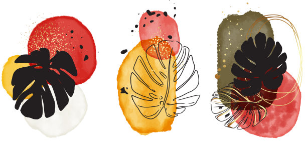 对比墙艺术设置树叶线艺术图片下载