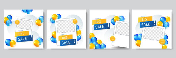 一组可编辑的最小正方形横幅模板图片下载