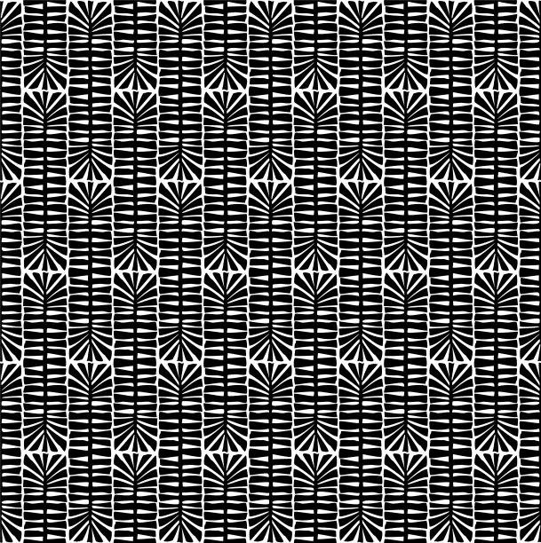 抽象几何叶，部落墨植物叶黑白无缝图案，矢量插画无尽重复纹理图片下载