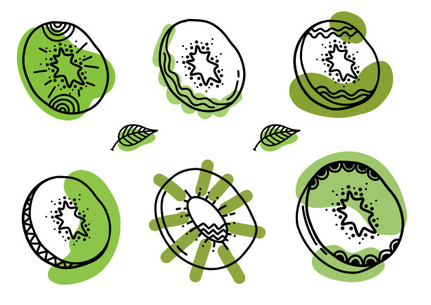 猕猴桃无缝图案。猕猴桃与树叶手绘重复的背景。整个水果和切一半。食品模板背景，纺织品，包装纸，墙纸。图片下载