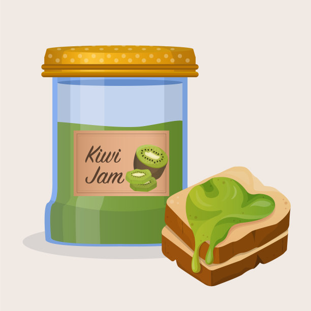 面包和猕猴桃果酱。美味又甜的早餐。向量。矢量图图片下载