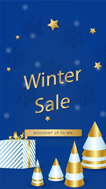 冬季促销海报或横幅设置折扣图片下载