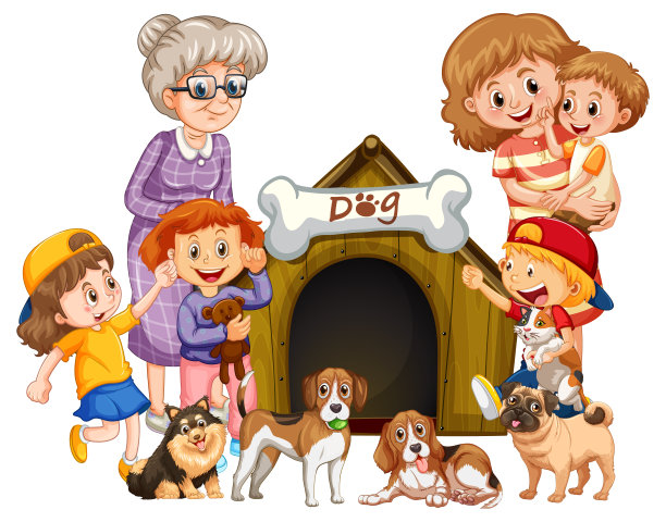 幸福的家庭和他们的宠物图片下载