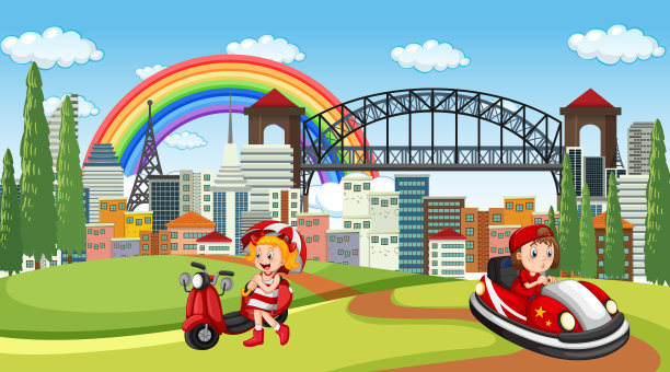 和孩子们在公园里的场景图片下载