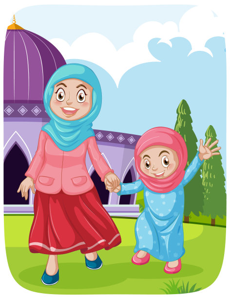 穆斯林兄妹卡通人物图片下载