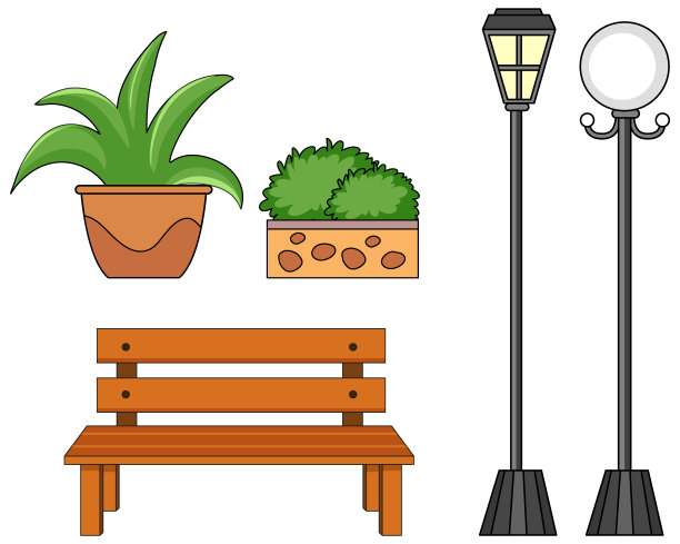 公园元素的集合孤立在白色背景图片下载