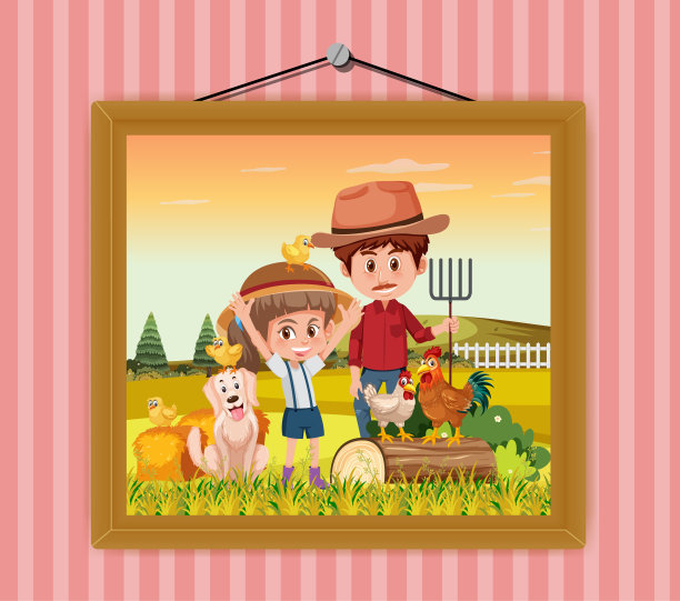 墙上挂着爸爸和女儿在农场的照片图片下载