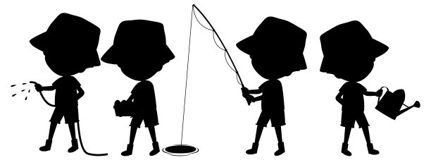 卡通人物的孩子剪影在白色背景图片下载