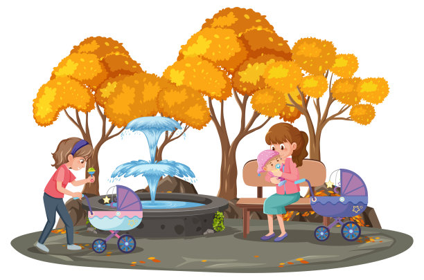 母亲和女儿单独在公园里图片下载