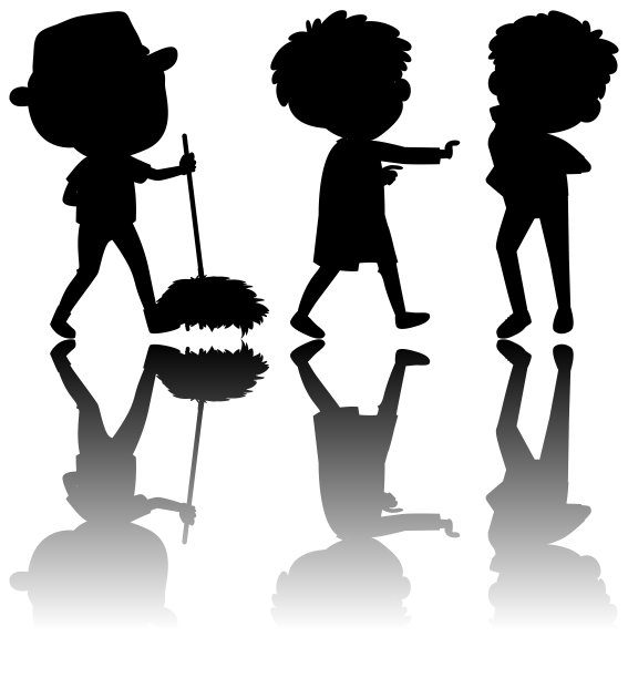 一组有反射的孩子剪影图片下载