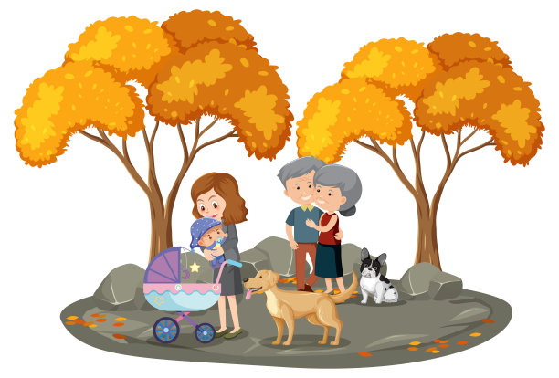 母亲抱着她的孩子和一对老夫妇在公园里独处图片下载