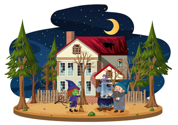 女巫和男巫在鬼屋煮药水图片下载