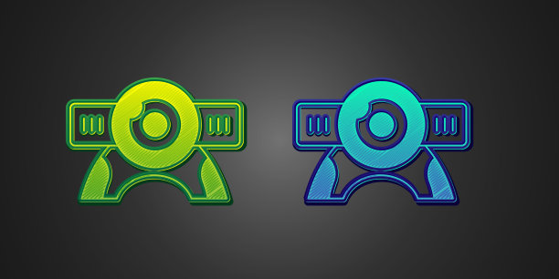 绿色和蓝色网络相机图标孤立在黑色图片下载