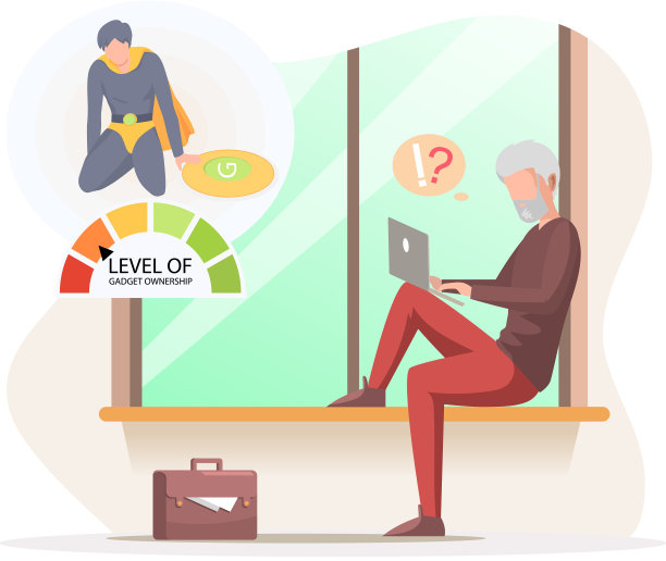 一个拿着电脑的老人坐在窗台上图片下载