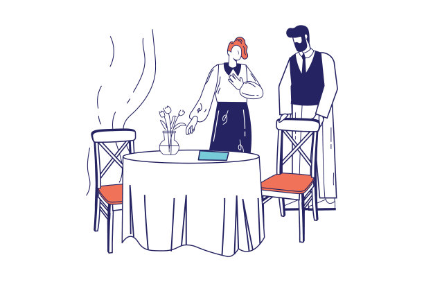 人们在餐厅的概念中采用了平线设计图片下载