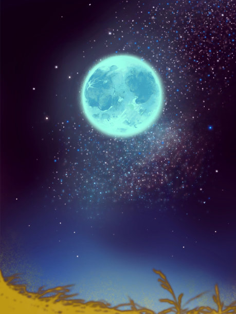 在美丽的星空下，长满树木的神秘色彩插图图片下载