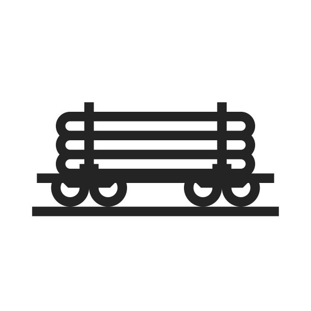 铁路木材运输平台图标线路。火车车的象征。孤立的矢量图图片下载