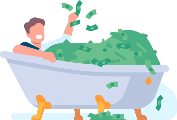 躺在浴缸里的男人，满是钱好运还是图片下载