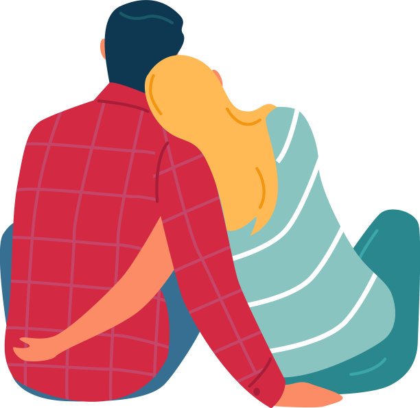 夫妻背视坐着的男人和女人拥抱图片下载