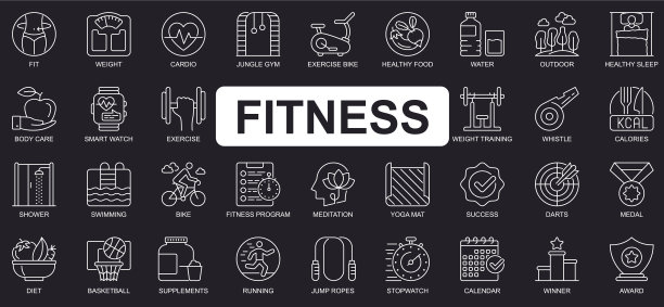 健身概念简单的线条图标集合束图片下载