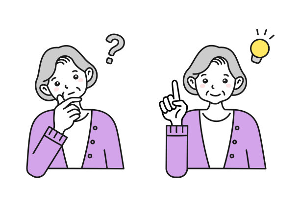 一位正在思考或受到鼓舞的高级女性的插图。图片下载