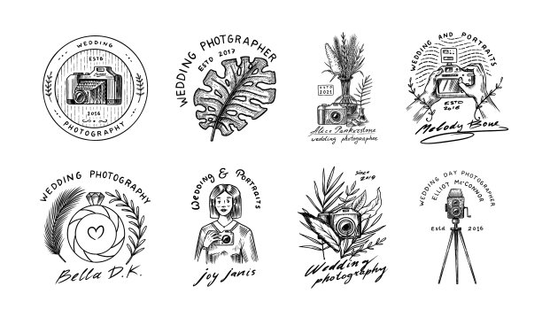 婚礼摄影师徽章或摄影相机的标志图片下载