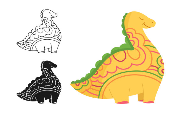 恐龙人物卡通邮票涂鸦轮廓图片下载