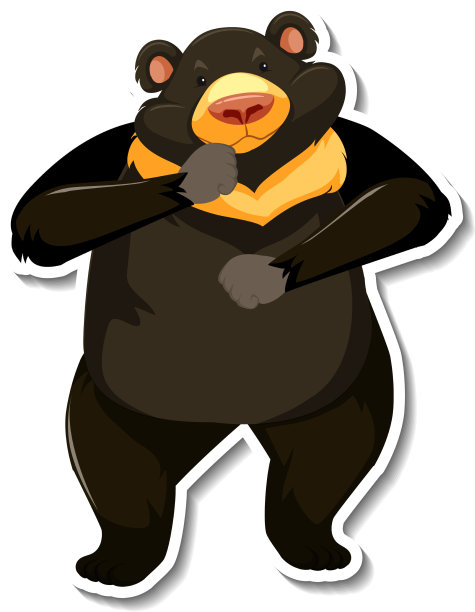 亚洲黑熊动物卡通贴纸图片下载