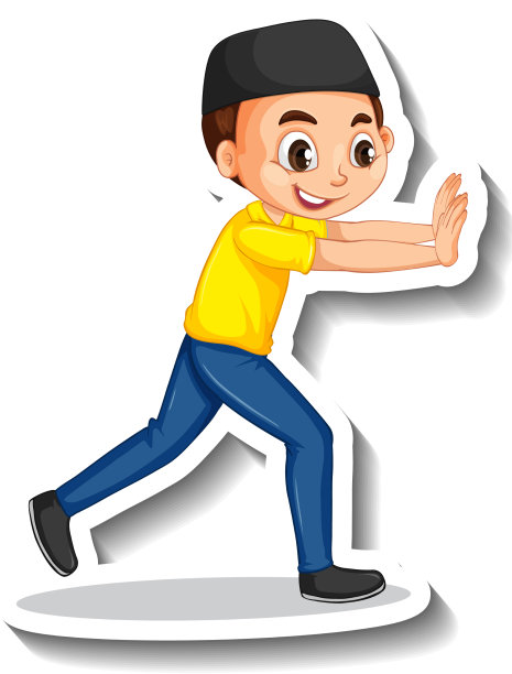 一个穆斯林男孩在推一个卡通人物图片下载
