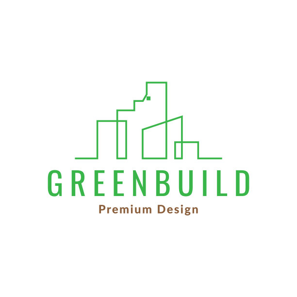 连续线条绿色建筑标志设计图片下载