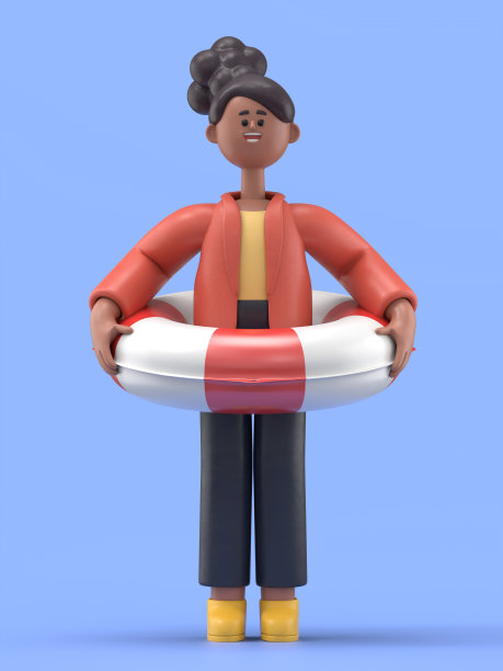 3D插图微笑的非洲裔美国妇女可可与救生衣。白底3D渲染。图片下载