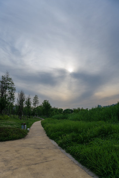黄昏的草地和河流图片下载