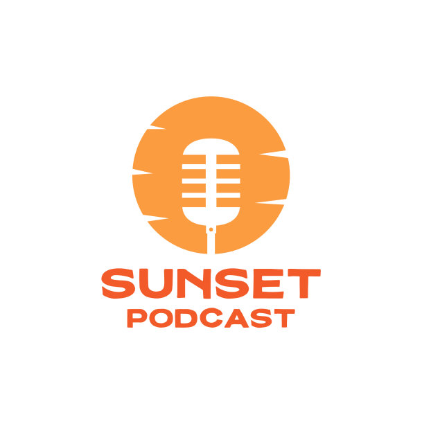 麦克风播客与日落标志设计图片下载