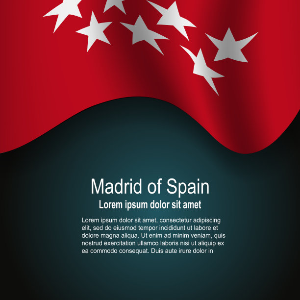 黑色背景上飘扬着西班牙马德里的国旗图片下载