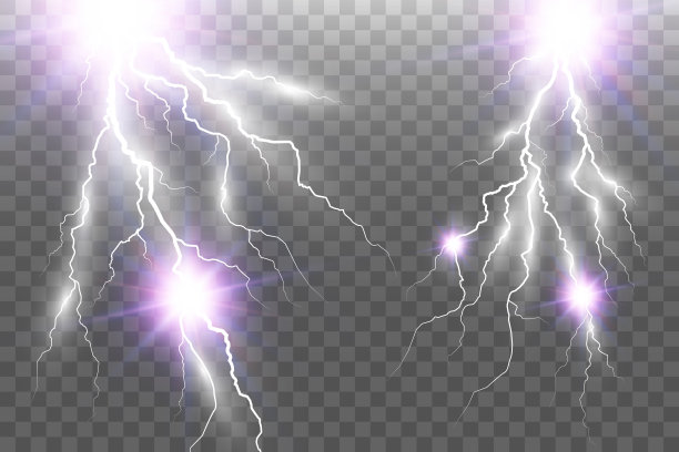 矢量图像的现实闪电。透明背景上的闪电。图片下载