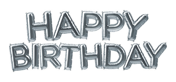 3D渲染银色充气铝箔气球设置。生日快乐的信件或贺卡装饰图片下载