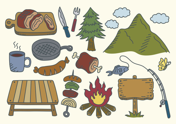 烧烤的剪贴画。线条和色彩。图片下载