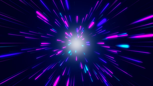 彩色霓虹灯线变焦。蓝色和紫色图片下载