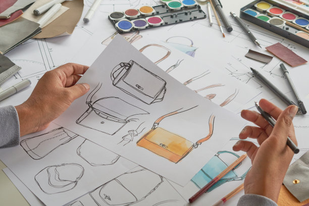 设计师时髦的素描画设计模板图案制作皮革手包手袋手袋手袋女性时尚时尚豪华优雅的配件。图片下载