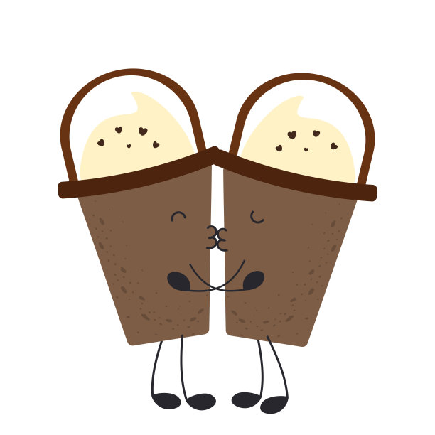 两杯咖啡接吻。一个吻,爱图片下载