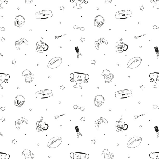 父亲节无缝图案与男性爱好图标图片下载